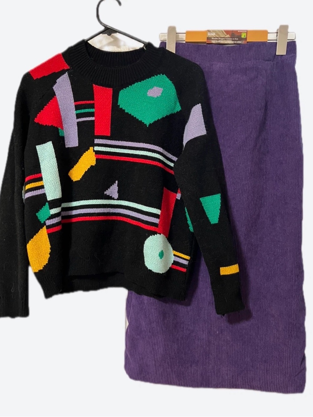 Geometric Pattern Crewneck Sweater & Skirt SET